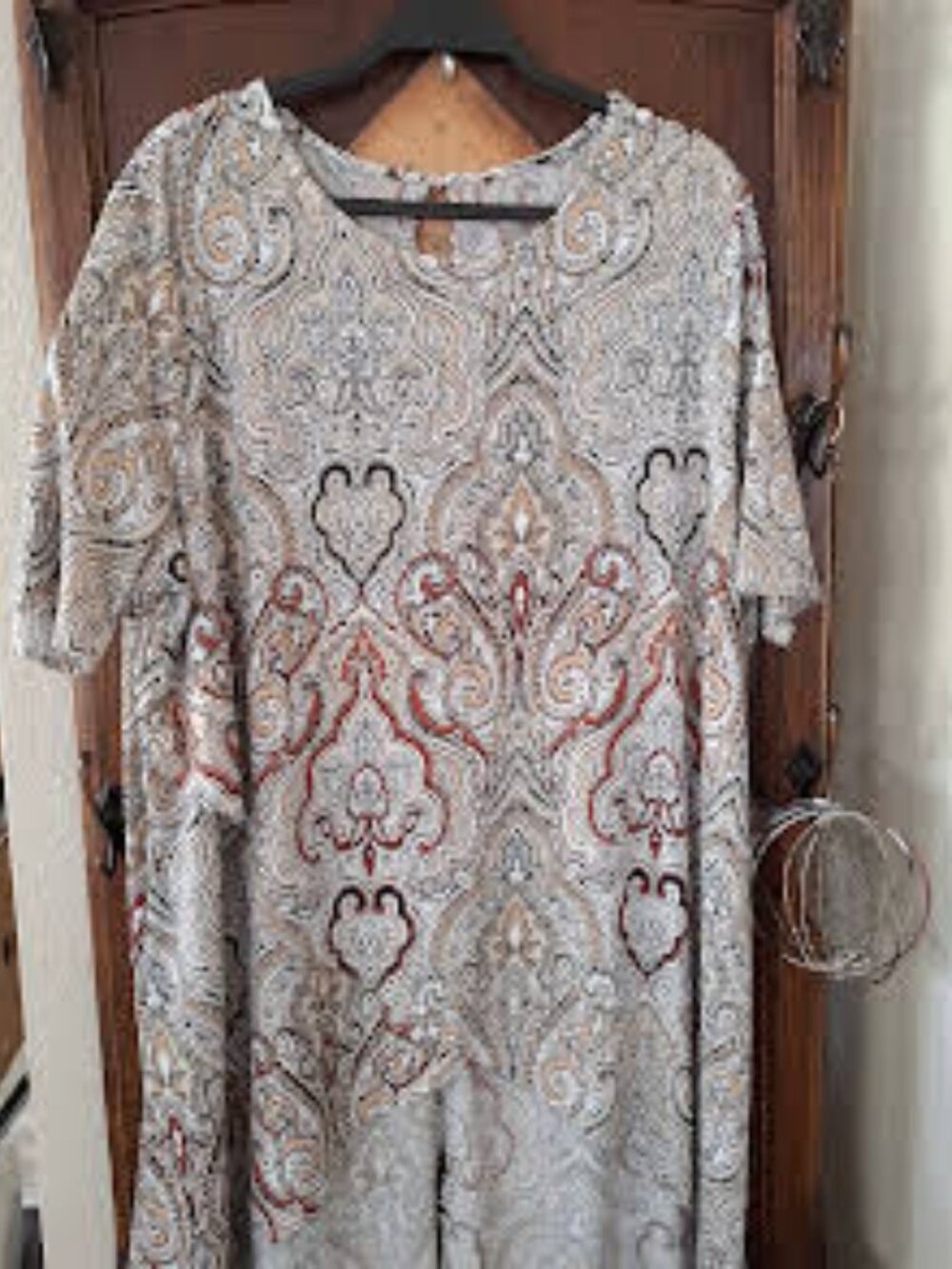 Cocomo Neutral Paisley High Low Layered Tunic Top Boho